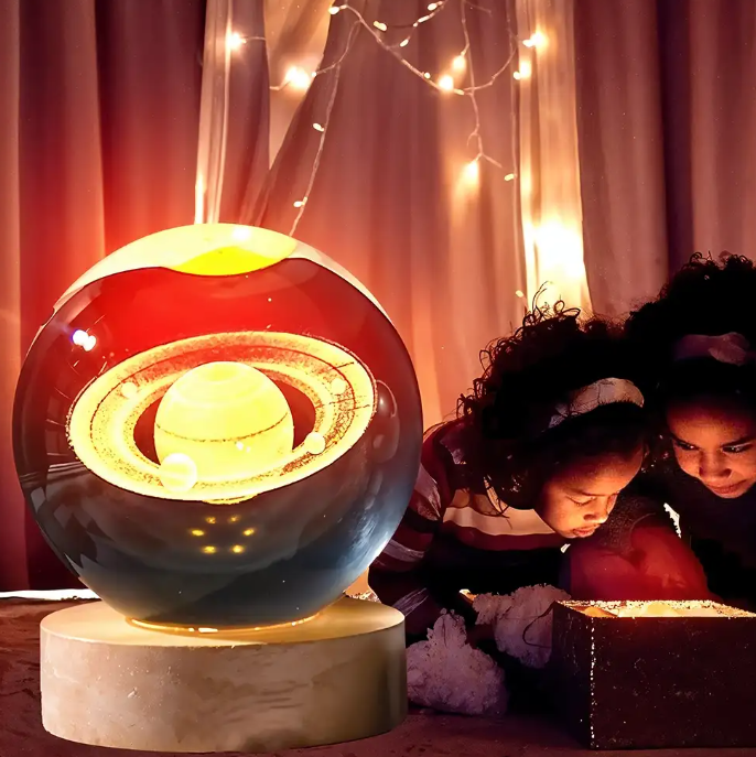 كرة كريستال ثلاثية الأبعاد مضيئة بتصميم كوكب زحل للديكور والهدايا