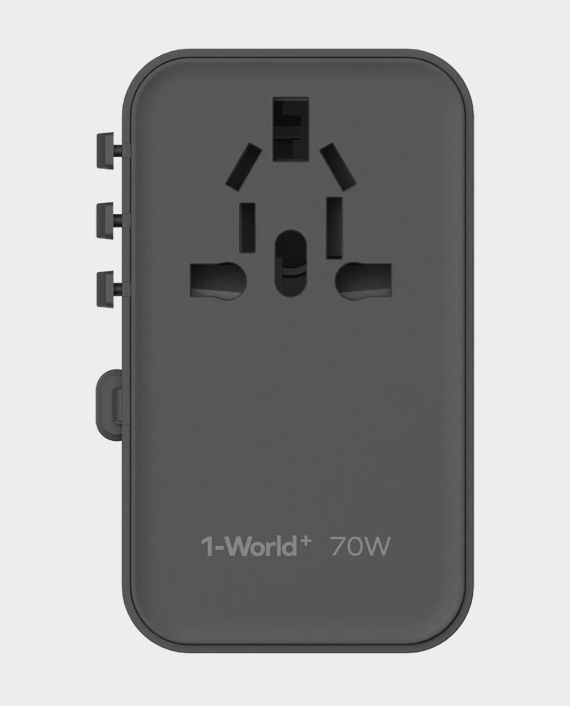محول سفر متعدد المنافذ 70 واط مع USB-C وUSB-A أسود