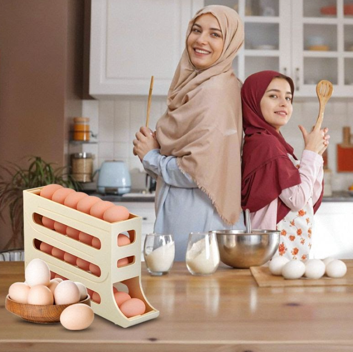 حامل ومنظم بيض عملي للمطبخ والثلاجة بتصميم موفر للمساحة