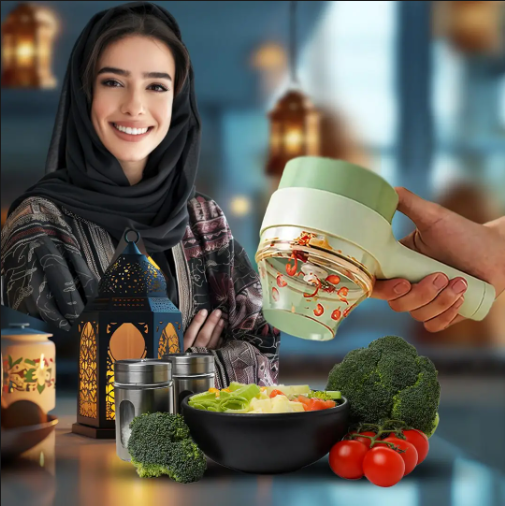 قطاعة خضار كهربائية يدوية 4 في 1 للمطبخ