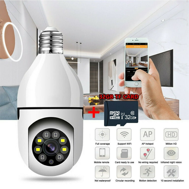 كاميرا مصباح ذكية واي فاي 360 درجة مع رؤية ليلية وبطاقة 32GB