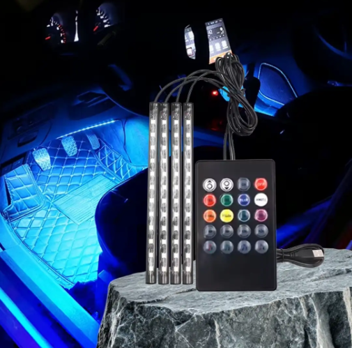 إضاءة LED داخلية للسيارة متعددة الألوان مع ريموت تحكم