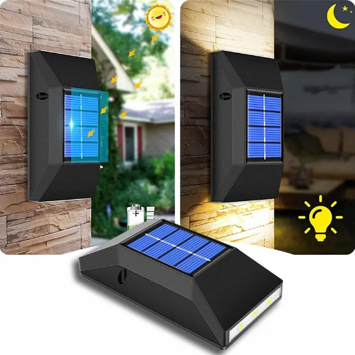 مصابيح حائط شمسية LED قطعتان للحديقة والمدخل