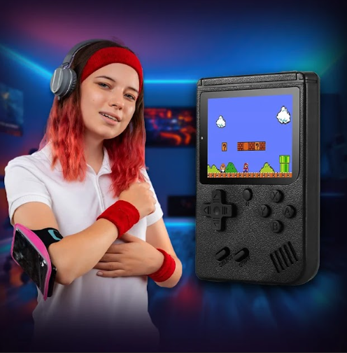 جهاز ألعاب محمول كلاسيكي بشاشة مدمجة وتصميم خفيف
