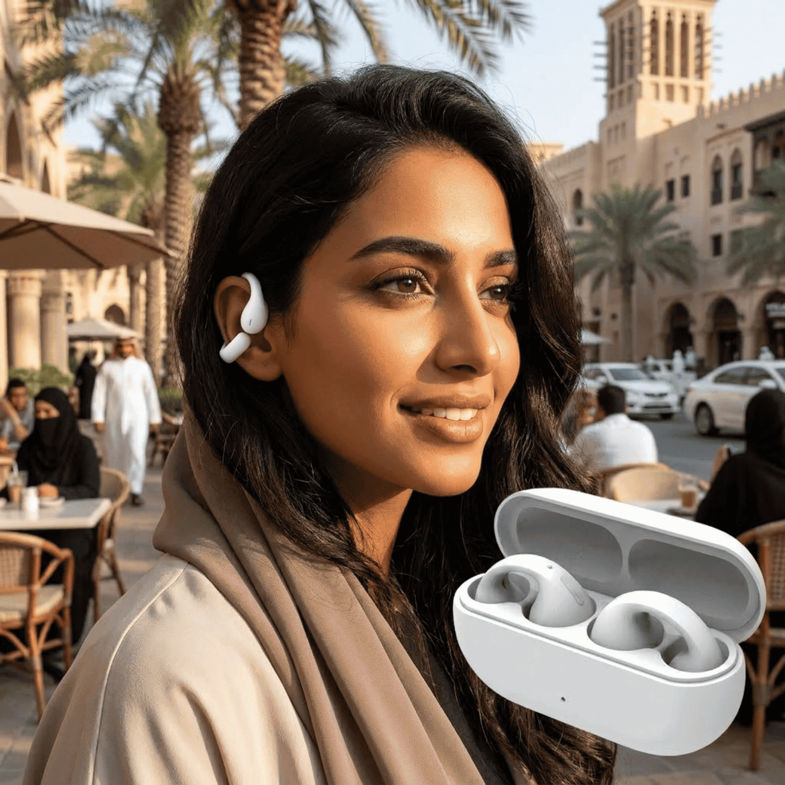 سماعات Ambie Sound Earcuffs لاسلكية بيضاء بتصميم حول الأذن