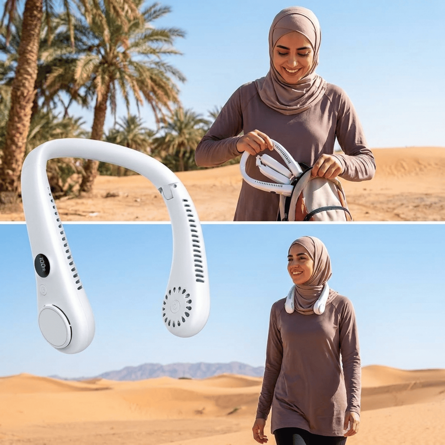 مروحة رقبة محمولة قابلة للطي وقابلة للشحن بتصميم خفيف