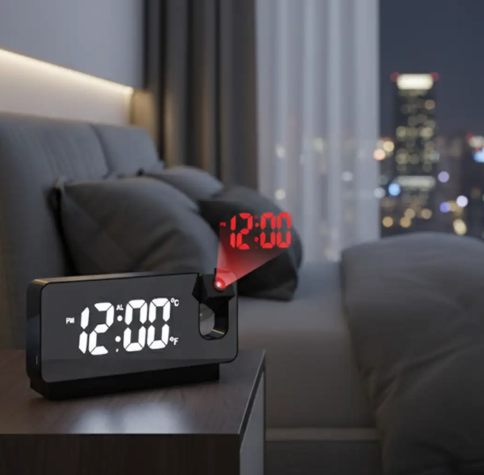 ساعة رقمية LED بإسقاط ضوئي للوقت ومنبه للمكتب وغرفة النوم